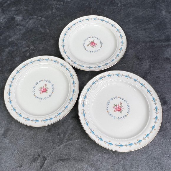 Harmony House Mount Vernon Hall China Bread Butter Plates Set 3 Blue Pink Floral - Picture 2 of 7